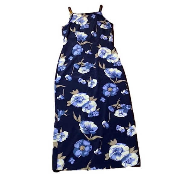 🌷 Pariscope 🌷 Blue  Floral Maxi Slip Dress Vintage 90s - Picture 1 of 8
